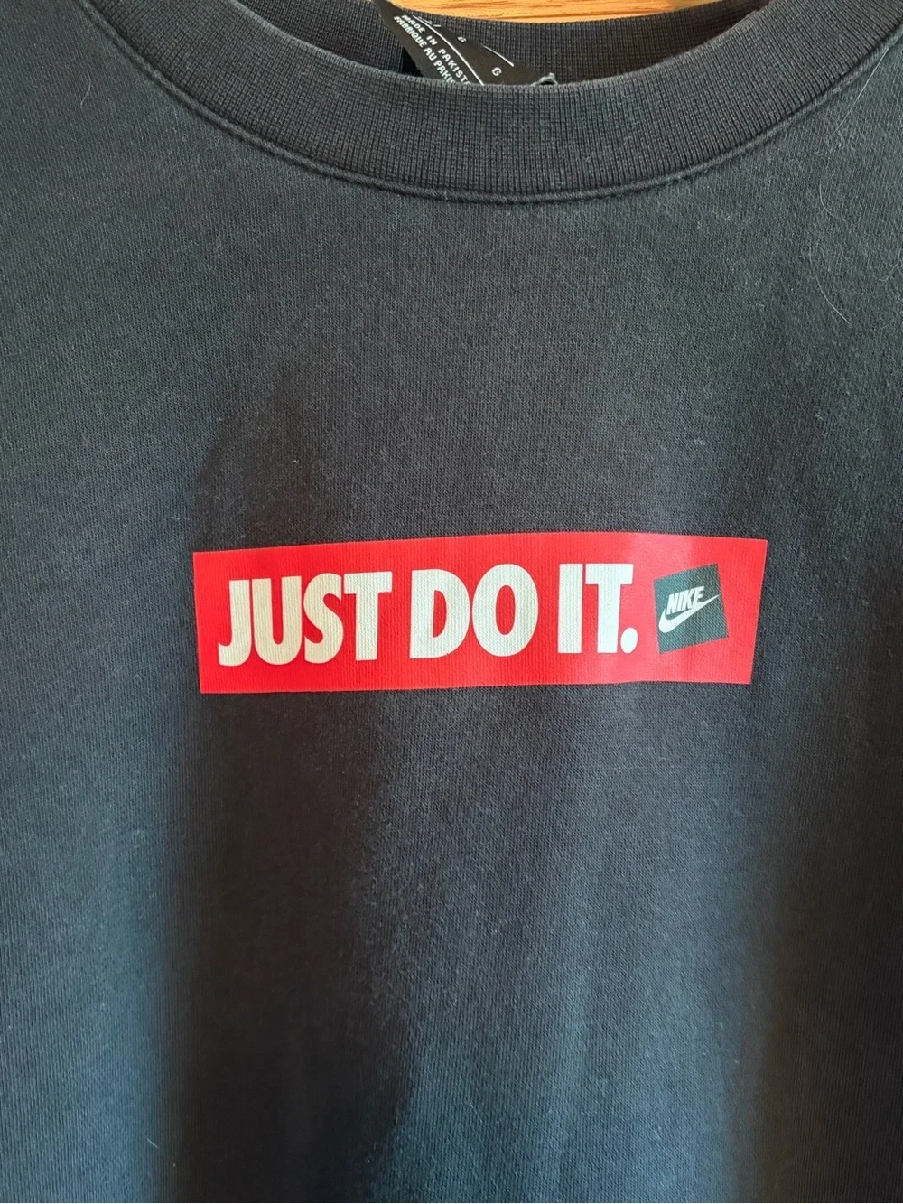Nike Black Crewneck Sweatshirt with Red 'Just Do It.' Logo size large